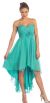 Strapless Floral Accent High Low Cocktail Party Dress  in Teal